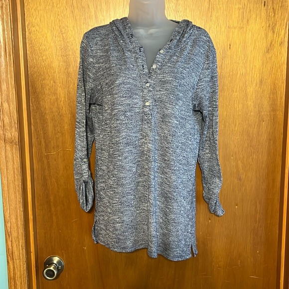 Women’s Lightweight Hooded Henley Sz L Blue - Picture 1 of 8